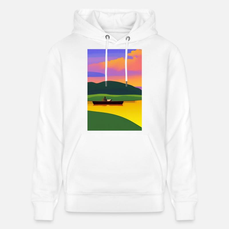 Landschaft mit See, Boot und Berge - Stanley/Stella Unisex Bio-Hoodie CRUISER  - Weiß