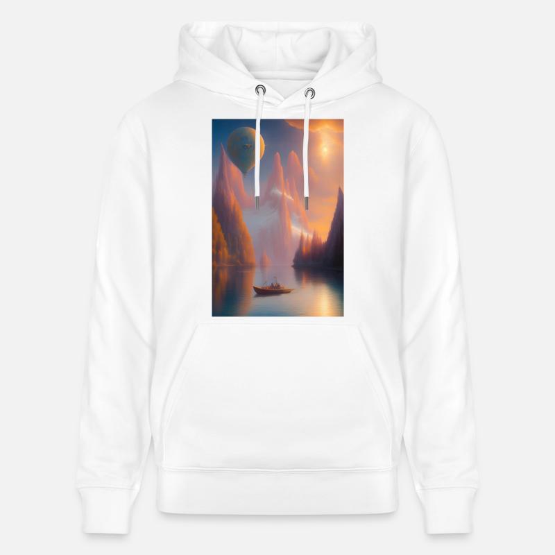 Landschaft mit See, Boot und Berge - Stanley/Stella Unisex Bio-Hoodie CRUISER  - Weiß