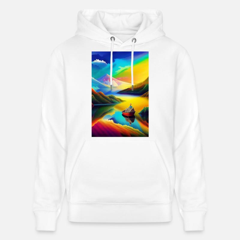 Landschaft mit See, Boot und Berge - Stanley/Stella Unisex Bio-Hoodie CRUISER  - Weiß