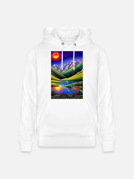 Landschaft mit See, Boot und Berge - Stanley/Stella Unisex Bio-Hoodie CRUISER  - Weiß