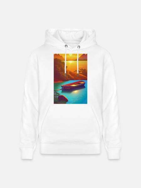 Landscape with lake, boat and mountains - Stanley/Stella CRUISER Unisex Organic Hoodie - white