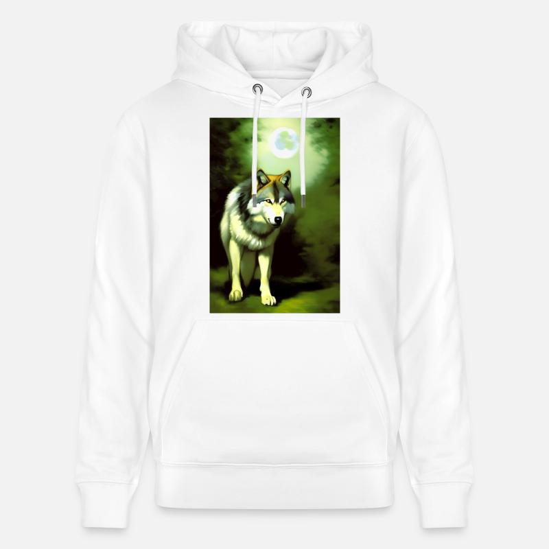 Le loup et la lune - Sweat à capuche bio CRUISER Stanley/Stella Unisexe - blanc