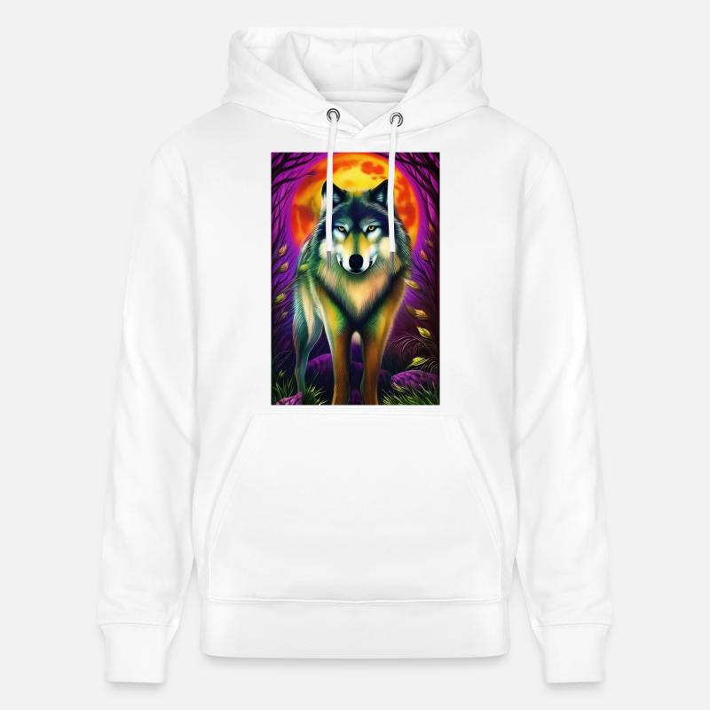 Le loup et la lune - Sweat à capuche bio CRUISER Stanley/Stella Unisexe - blanc