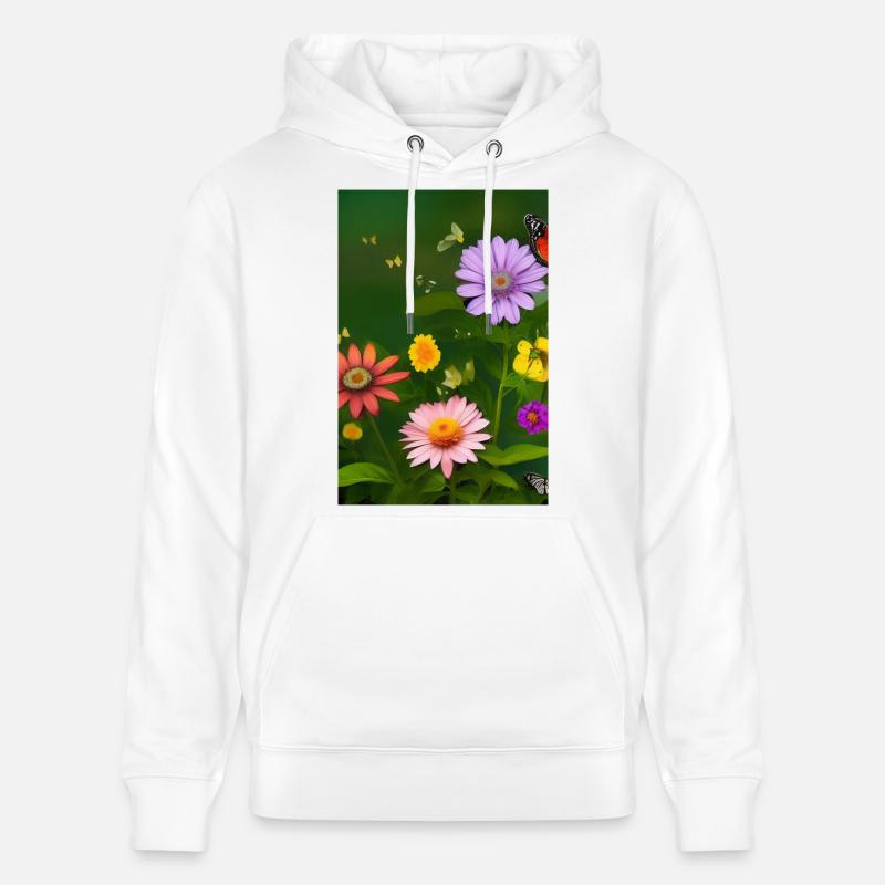 Fleurs et papillon - Sweat à capuche bio CRUISER Stanley/Stella Unisexe - blanc