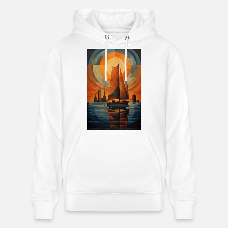 Maritime Landschaft im geometrischen Stil - Stanley/Stella Unisex Bio-Hoodie CRUISER  - Weiß