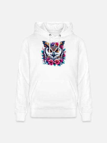 Eule mit Blumen geschmückt - Stanley/Stella Unisex Bio-Hoodie CRUISER  - Weiß