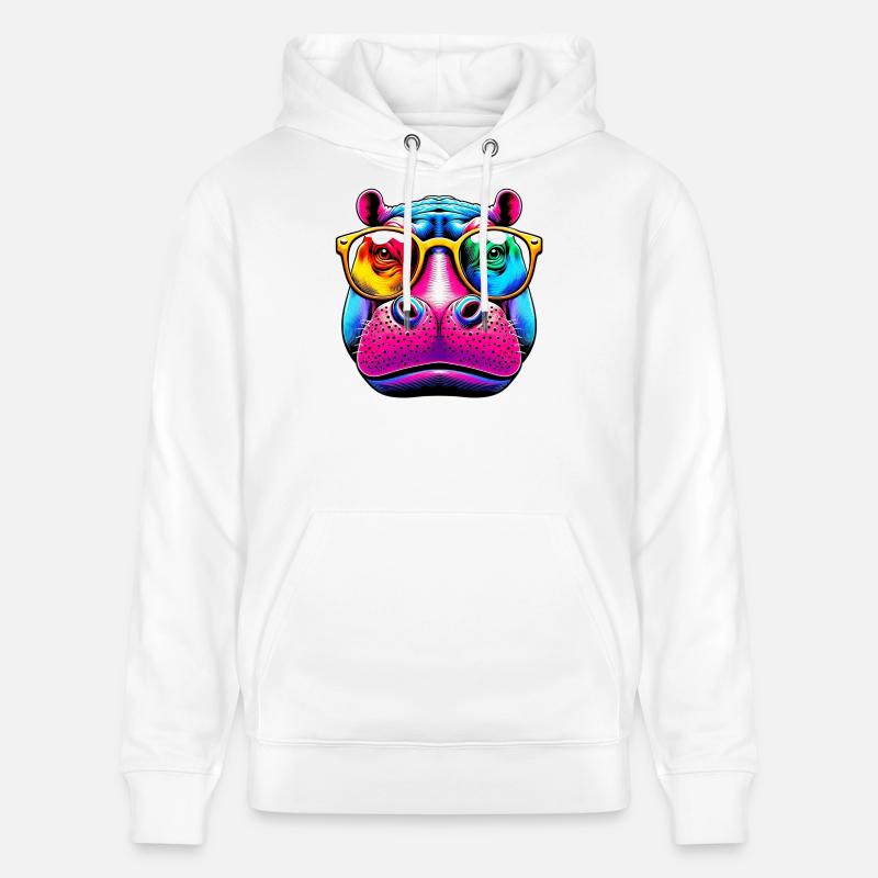 Hippopotame avec lunettes de soleil - Sweat à capuche bio CRUISER Stanley/Stella Unisexe - blanc