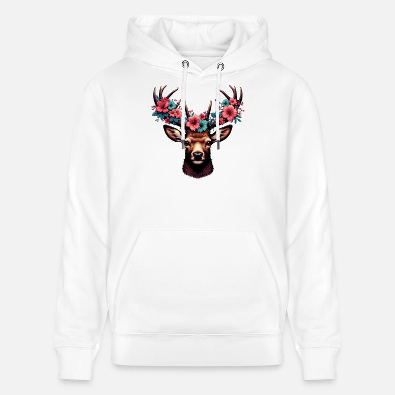 Cerf avec des fleurs - Sweat à capuche bio CRUISER Stanley/Stella Unisexe - blanc