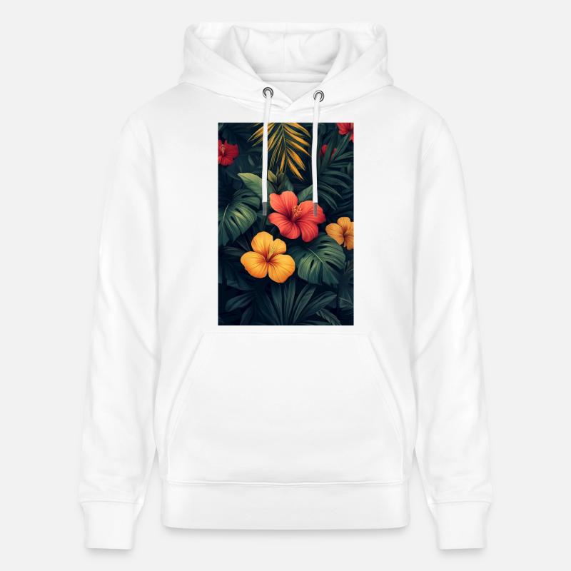 Jungle tropicale d’hibiscus - Sweat à capuche bio CRUISER Stanley/Stella Unisexe - blanc