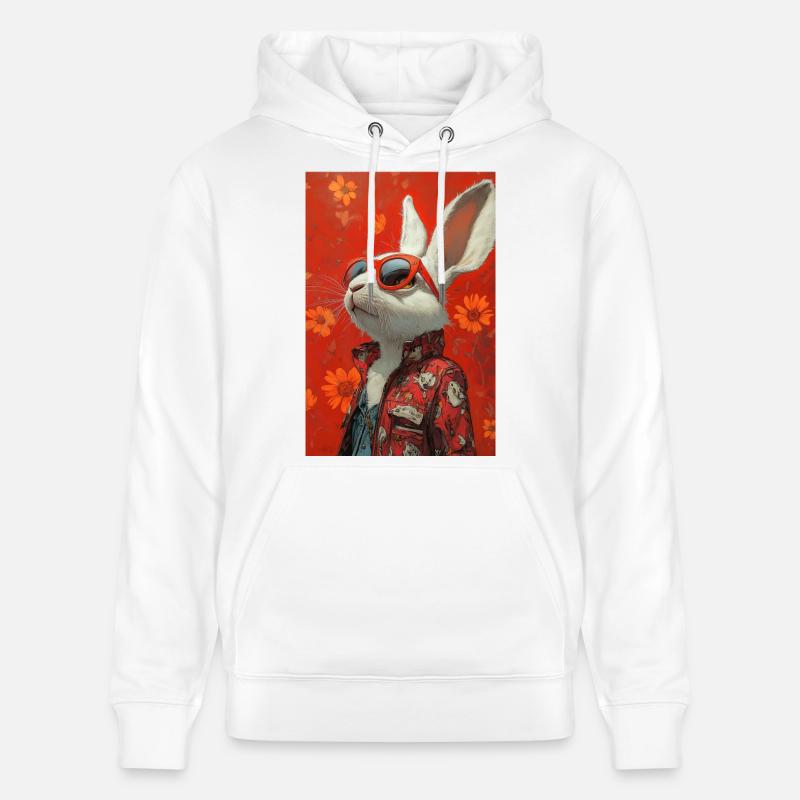 Roter Bunny mit Sonnenbrille - Stanley/Stella Unisex Bio-Hoodie CRUISER  - Weiß