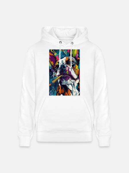 Knallbunte Bulldogge mit Zigarre - Stanley/Stella Unisex Bio-Hoodie CRUISER - Weiß