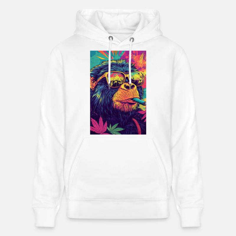 Psychedelischer Affe mit Sonnenbrille - Stanley/Stella Unisex Bio-Hoodie CRUISER  - Weiß