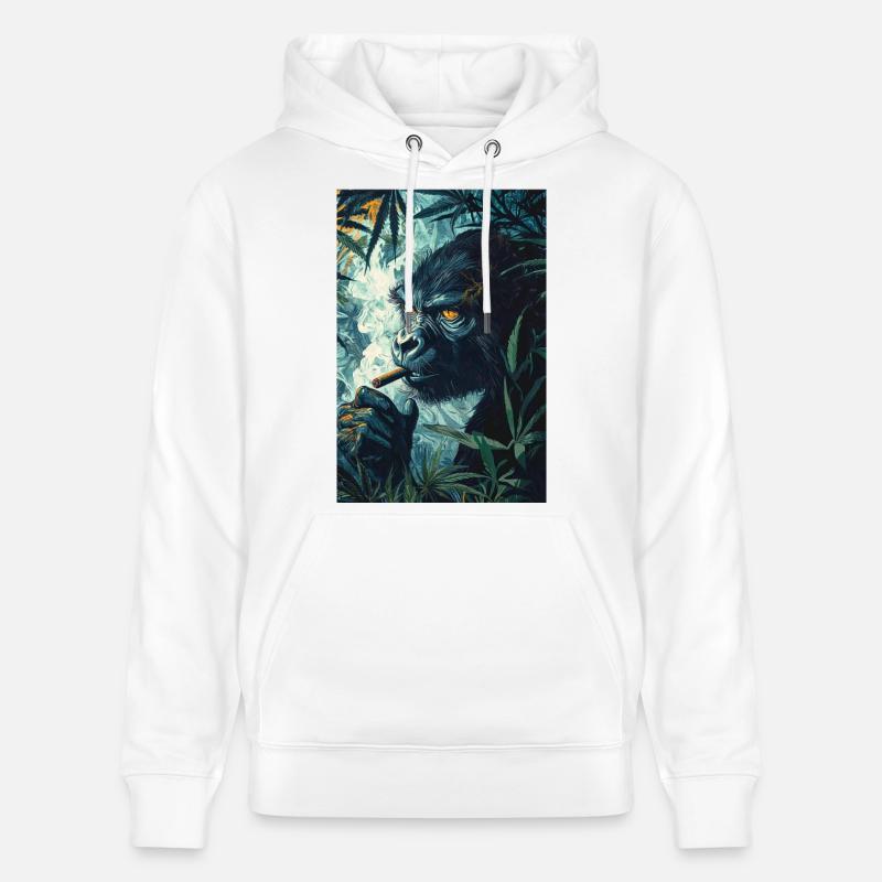 Gorille de la jungle avec de la fumée de cigarette - Sweat à capuche bio CRUISER Stanley/Stella Unisexe - blanc