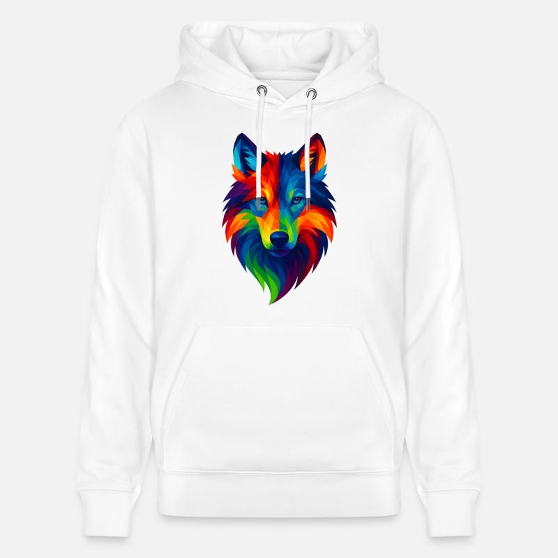 WPAP Polygon Style Animaux Loup - Sweat à capuche bio CRUISER Stanley/Stella Unisexe - blanc