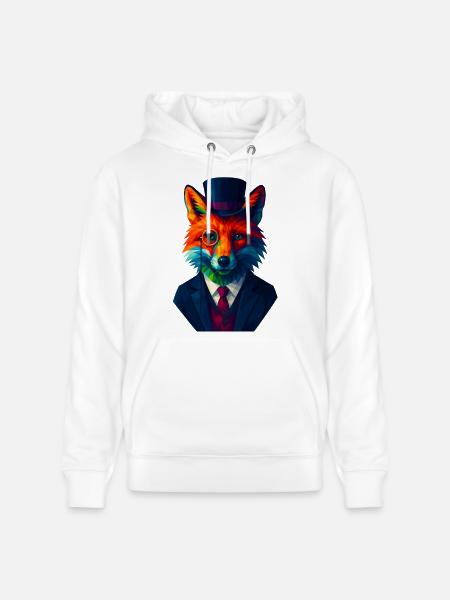 WPAP Stil Tiere - Fuchs eleganter Anzug Monokel - Stanley/Stella Unisex Bio-Hoodie CRUISER  - Weiß