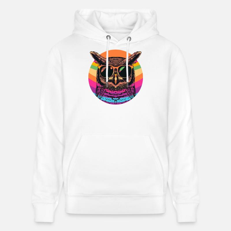 Bunte Retro Eule mit Sonnenbrille - Stanley/Stella Unisex Bio-Hoodie CRUISER  - Weiß