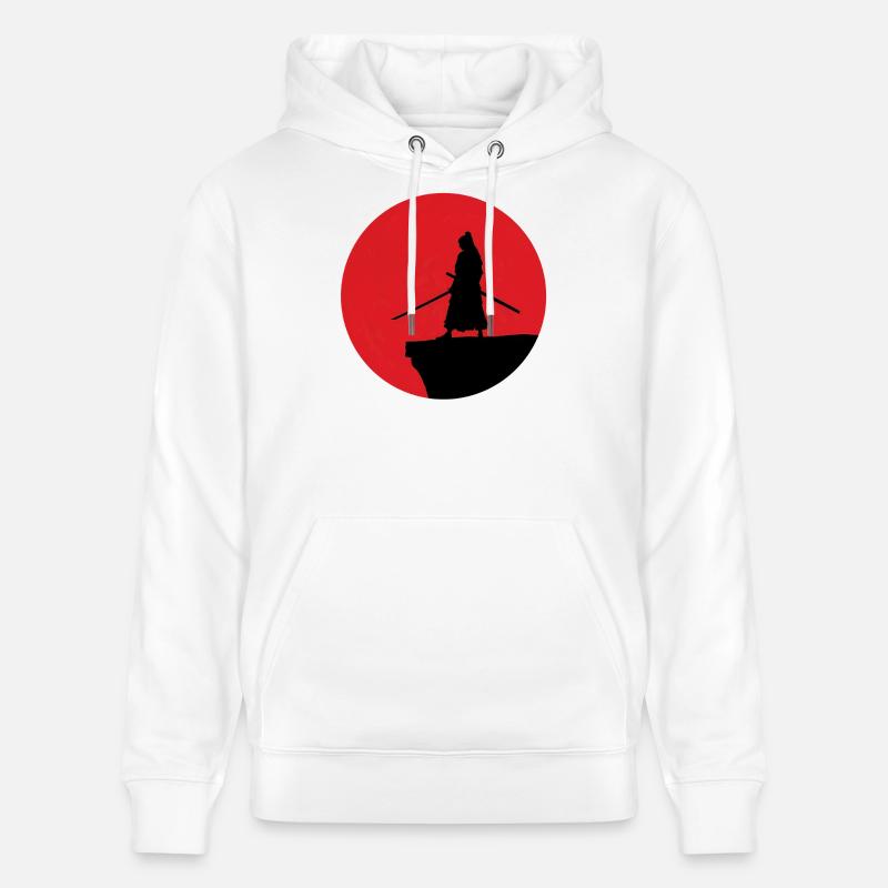 Samurai Silhouette vor rotem Mond - Stanley/Stella Unisex Bio-Hoodie CRUISER  - Weiß