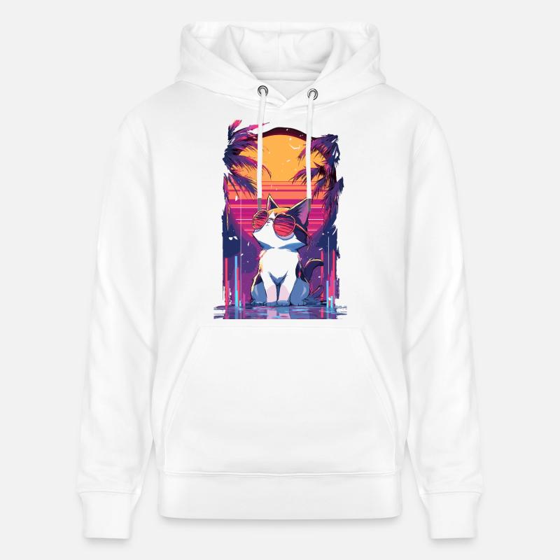 Chats Néon Coucher de soleil - Sweat à capuche bio CRUISER Stanley/Stella Unisexe - blanc