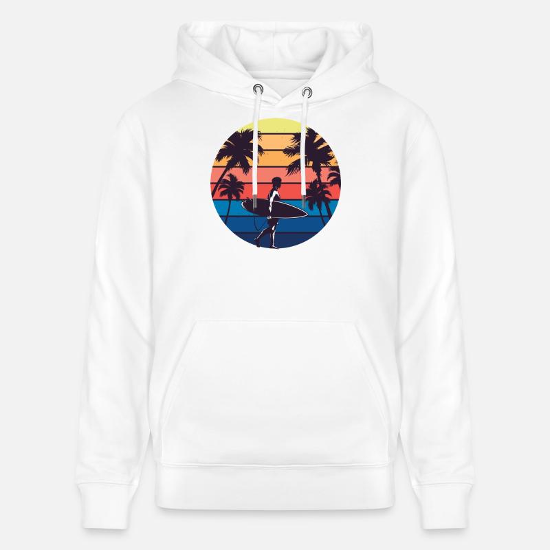 Silhouette du Surfeur Couchant de Soleil - Sweat à capuche bio CRUISER Stanley/Stella Unisexe - blanc