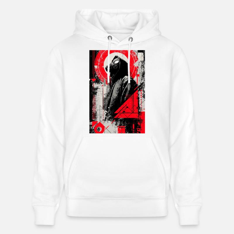 Masque à gaz de style géométrique - Sweat à capuche bio CRUISER Stanley/Stella Unisexe - blanc