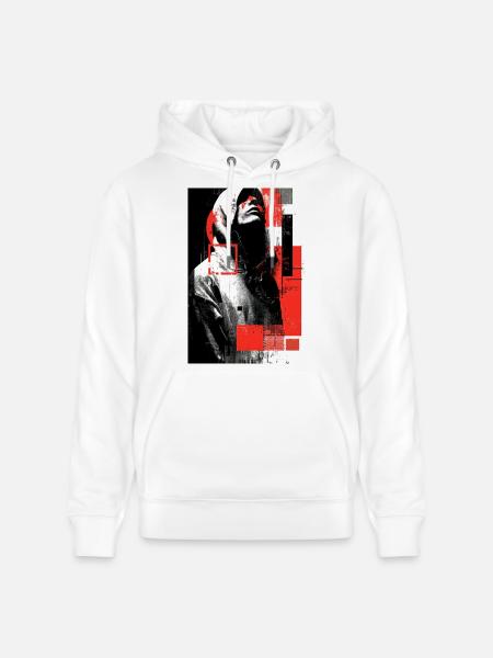 Glitch face in red gloss - Stanley/Stella CRUISER Unisex Organic Hoodie - white