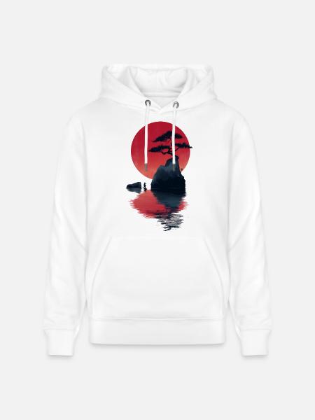 Red Zen Sunset Island - Stanley/Stella CRUISER Unisex Organic Hoodie - white