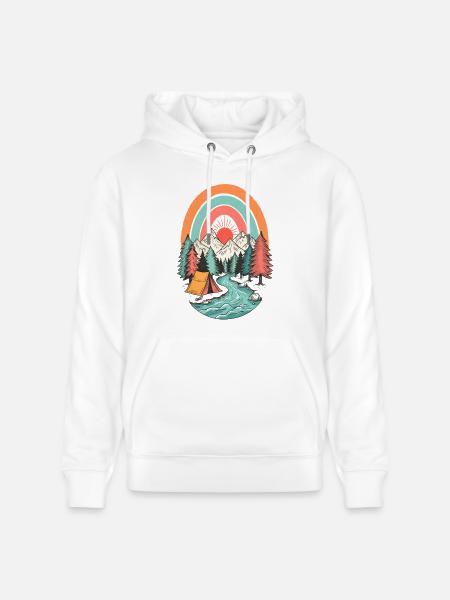 Berglandschaft Camping im Sonnenbogen - Stanley/Stella Unisex Bio-Hoodie CRUISER  - Weiß