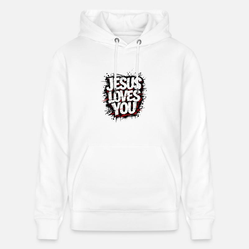 Jésus t’aime, le Christ t’aime - Sweat à capuche bio CRUISER Stanley/Stella Unisexe - blanc