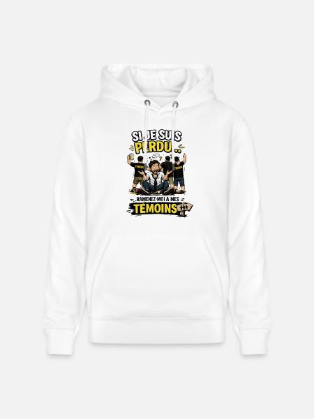 Perdu… TémoinS - Bande d’amis comique - Sweat à capuche bio CRUISER Stanley/Stella Unisexe - blanc