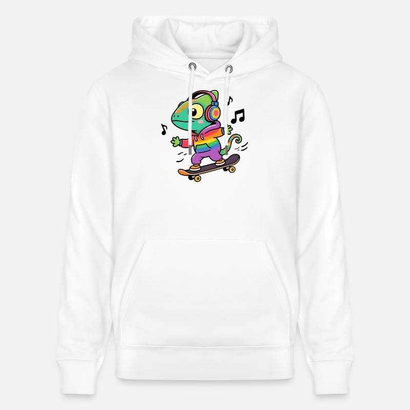 Caméléon Arc en Ciel sur Skate - Sweat à capuche bio CRUISER Stanley/Stella Unisexe - blanc