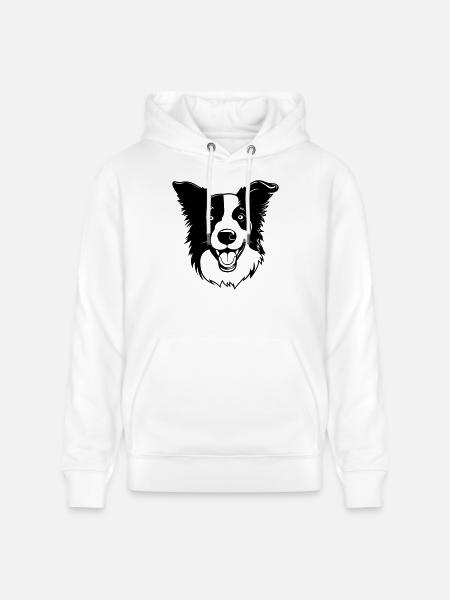 Border Collie Dog Head - Stanley/Stella CRUISER Unisex Organic Hoodie - white
