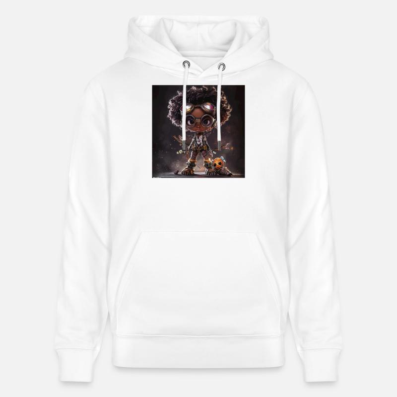  exploratrice Afro Steampunk - Sweat à capuche bio CRUISER Stanley/Stella Unisexe - blanc