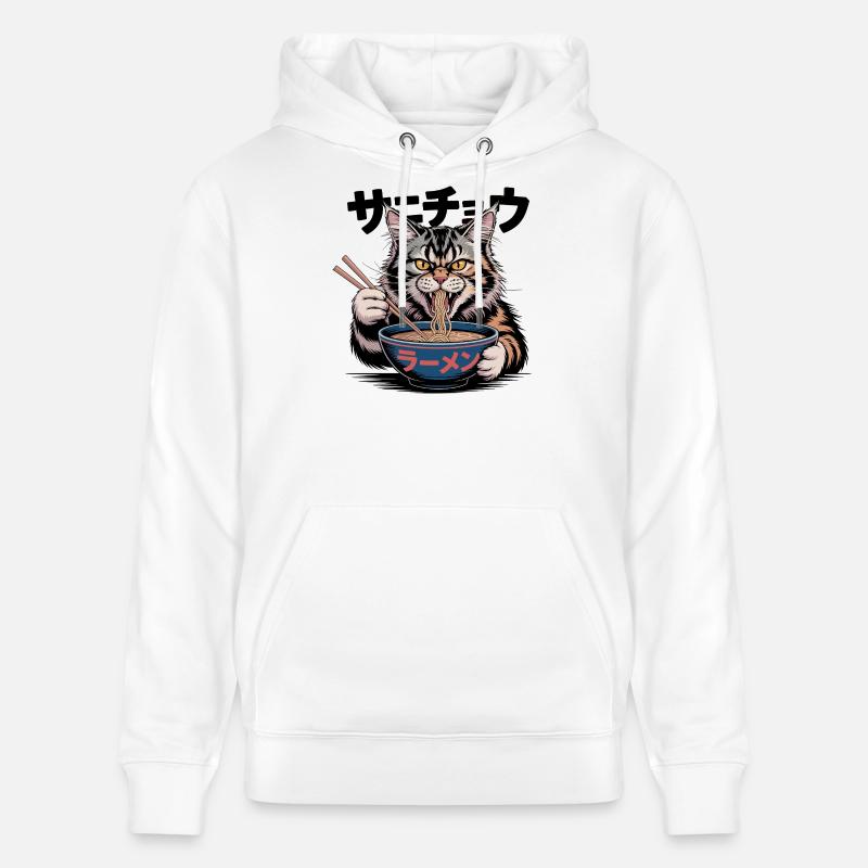 Chat Ramen affamé Chat Drôle Design - Sweat à capuche bio CRUISER Stanley/Stella Unisexe - blanc
