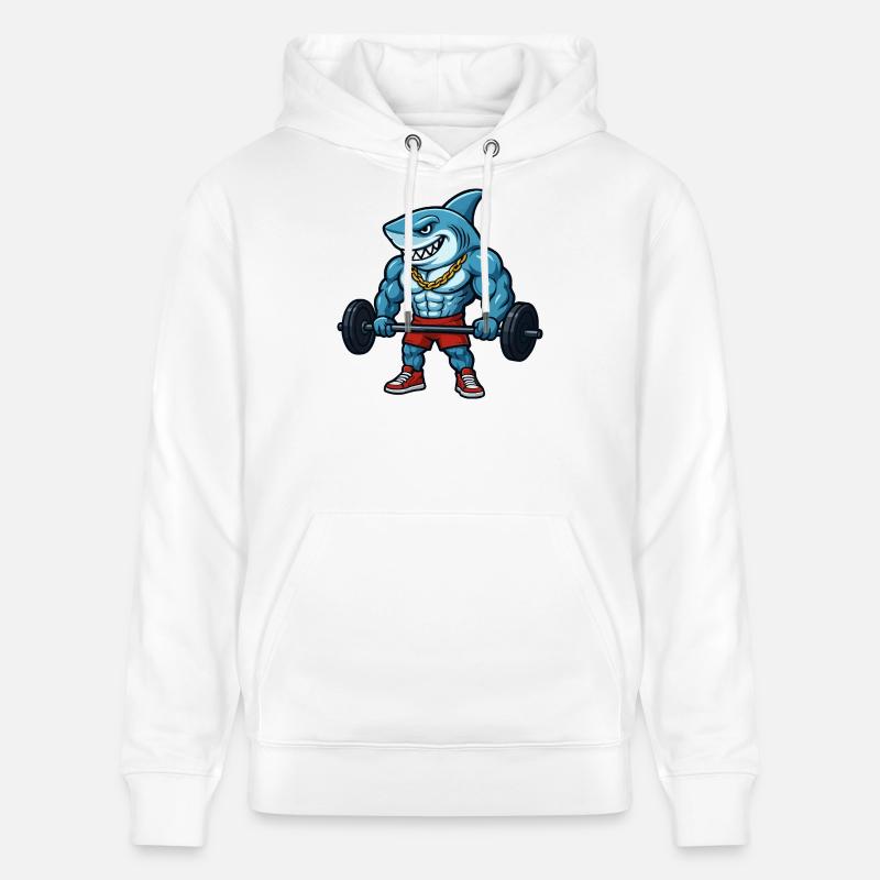 Muscles de requin, bodybuilder comique - Sweat à capuche bio CRUISER Stanley/Stella Unisexe - blanc