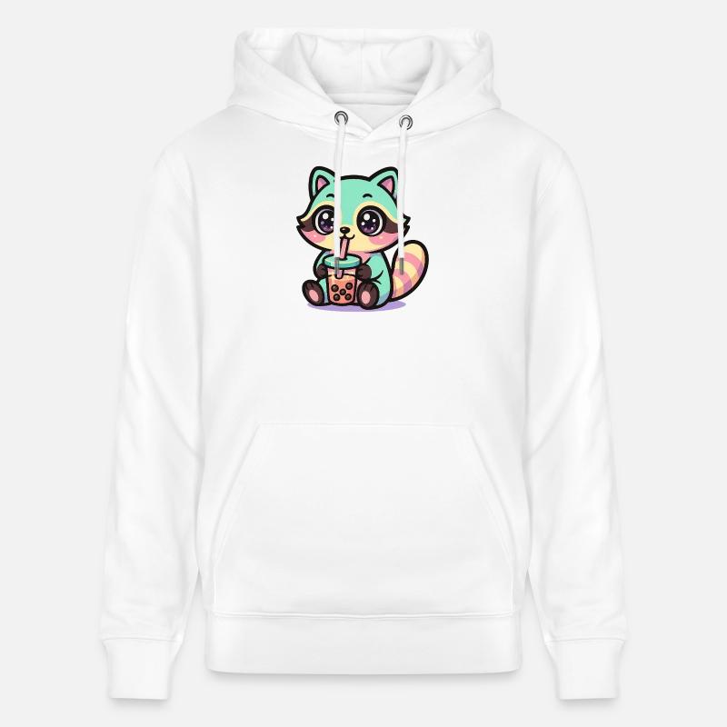 Kawaii Raccoon Drinking Boba Tea  - Sweat à capuche bio CRUISER Stanley/Stella Unisexe - blanc