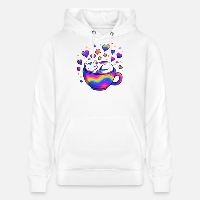 Chat arc-en-ciel dans une tasse - Sweat à capuche bio CRUISER Stanley/Stella Unisexe - blanc