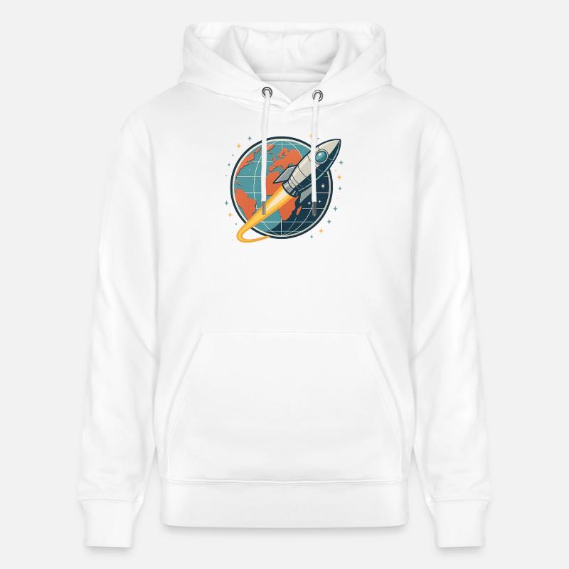 Lancement de fusée au-dessus du globe - Sweat à capuche bio CRUISER Stanley/Stella Unisexe - blanc