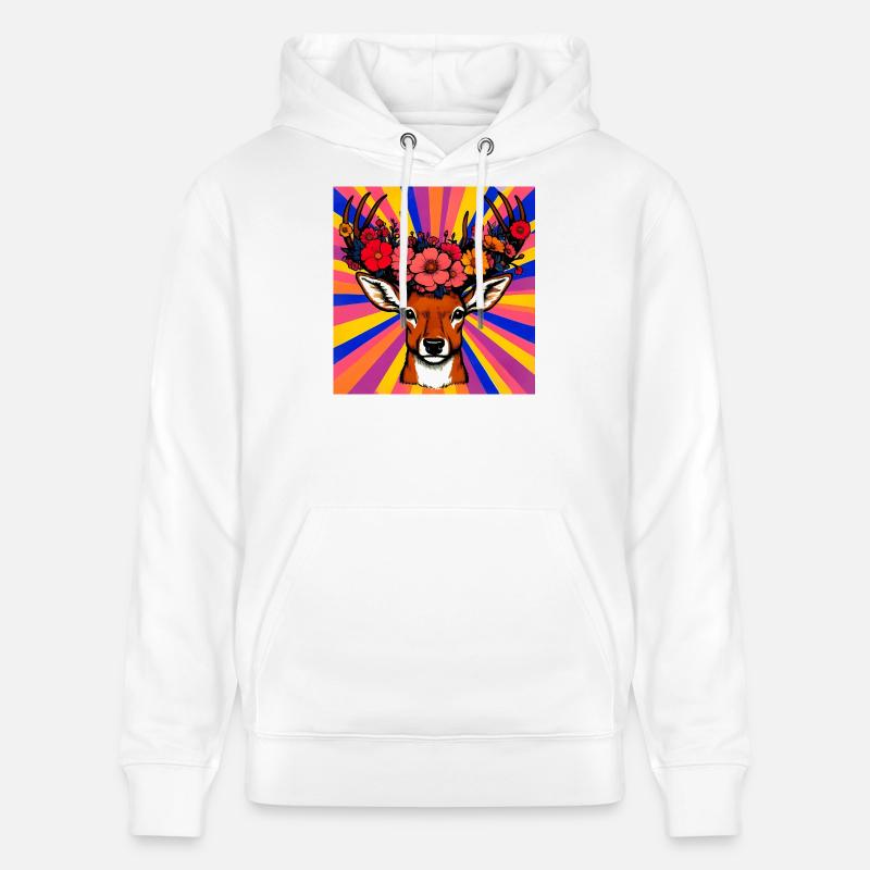 Cerf aux fleurs - Sweat à capuche bio CRUISER Stanley/Stella Unisexe - blanc