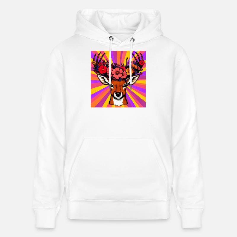 Cerf aux fleurs - Sweat à capuche bio CRUISER Stanley/Stella Unisexe - blanc