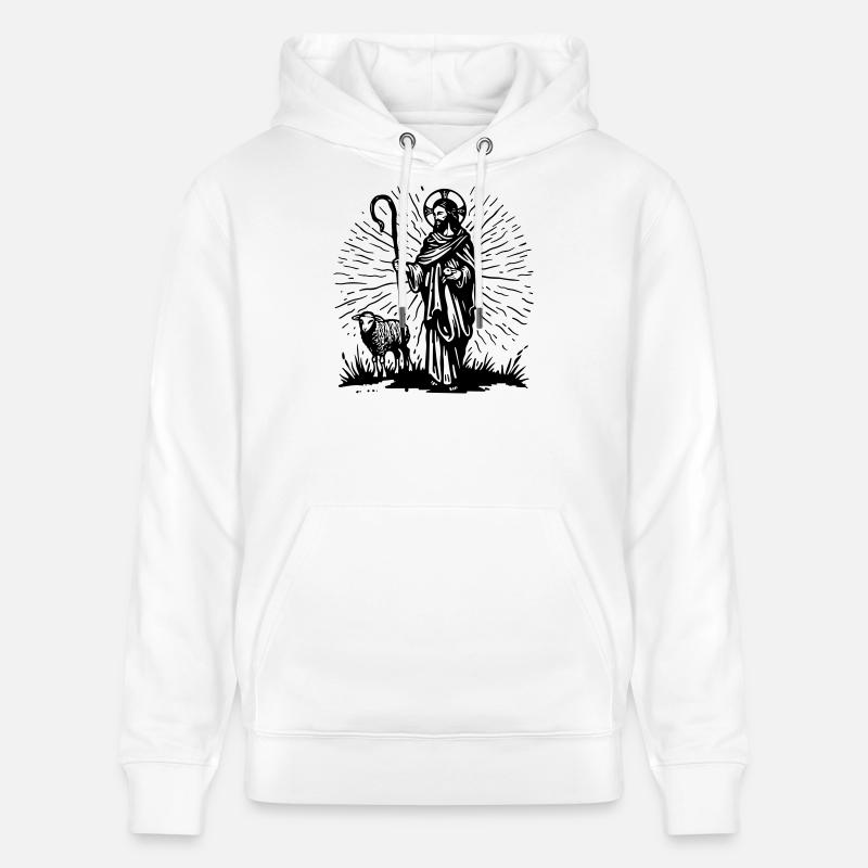 Illustration du Bon Pasteur - Sweat à capuche bio CRUISER Stanley/Stella Unisexe - blanc