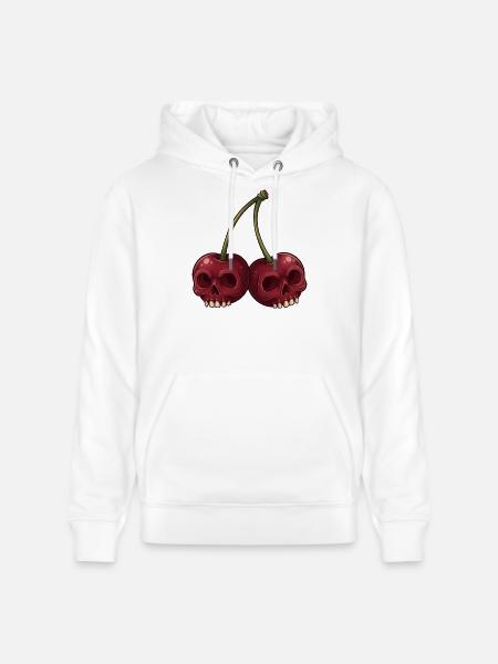 Cartoon Skull Cherries - Stanley/Stella CRUISER Unisex Organic Hoodie - white