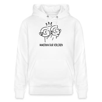 GG - Fair verloren | Lustiger Gamer Spruch - Stanley/Stella Unisex Bio-Hoodie CRUISER  - Weiß - Vorne - Alina (178cm) & Michal (187cm)