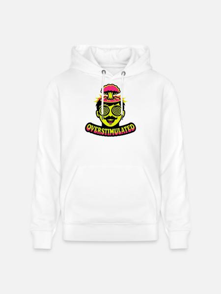 Overstimulated Neon Head - Stanley/Stella CRUISER Unisex Organic Hoodie - white