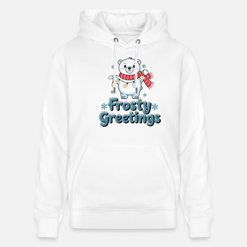 Frostige Grüße – Eisbär mit Lichterkette - Stanley/Stella Unisex Bio-Hoodie CRUISER  - Weiß