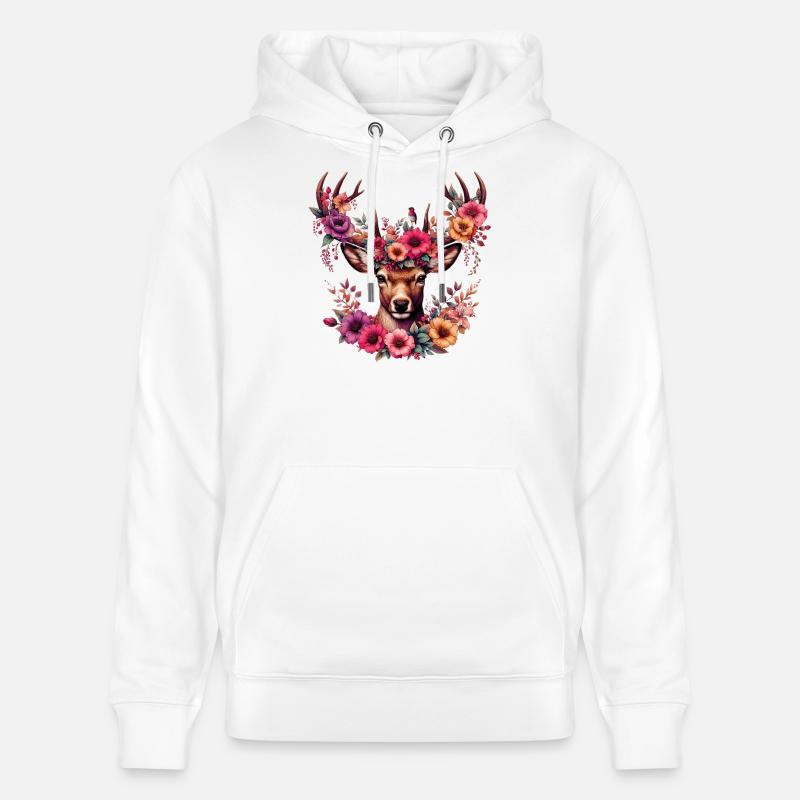 Cerf avec des fleurs - Sweat à capuche bio CRUISER Stanley/Stella Unisexe - blanc