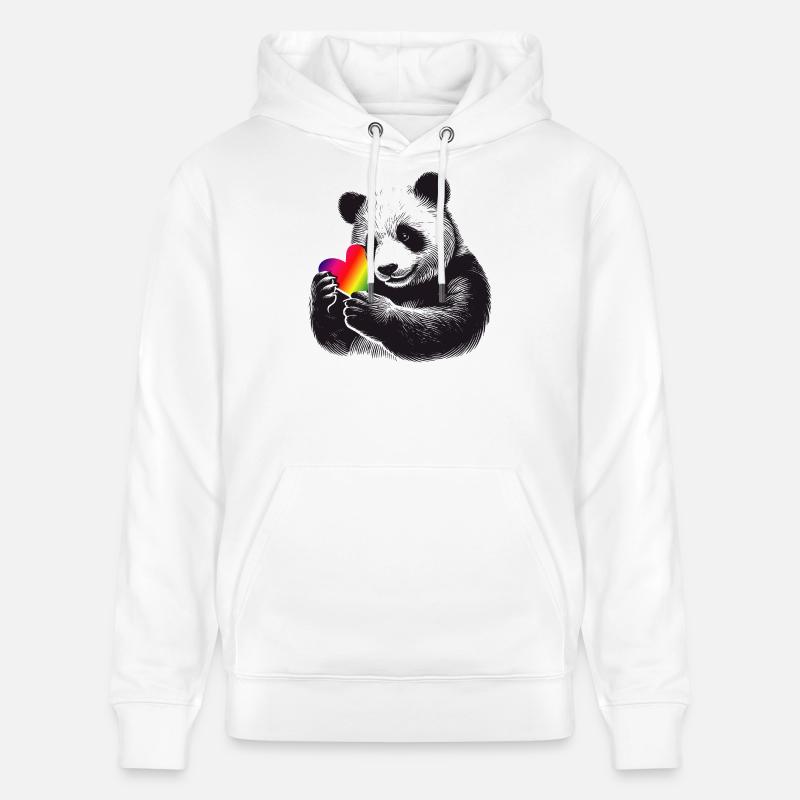 Liebevoller Panda mit Regenbogen-Herz - Stanley/Stella Unisex Bio-Hoodie CRUISER - Weiß