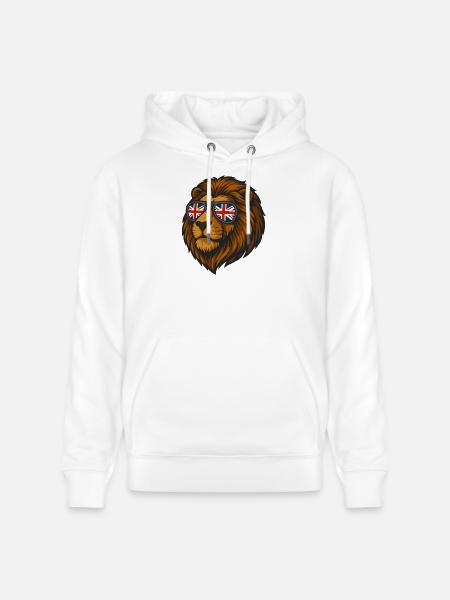 Lion with the British Flag in Glasses - Stanley/Stella CRUISER Unisex Organic Hoodie - white