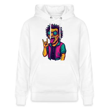 Techno Rave Spruch EDM Party - Stanley/Stella Unisex Bio-Hoodie CRUISER  - Weiß - Vorne - Alina (178cm) & Michal (187cm)