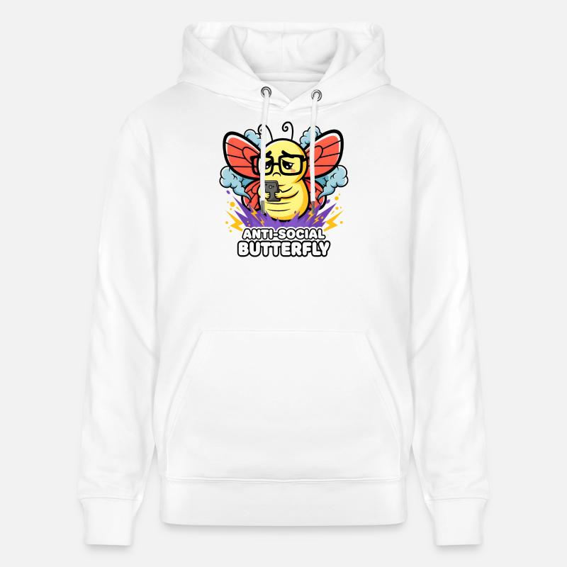 Design papillon antisocial pour introvertis - Sweat à capuche bio CRUISER Stanley/Stella Unisexe - blanc