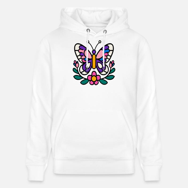 Papillon avec des fleurs - Sweat à capuche bio CRUISER Stanley/Stella Unisexe - blanc